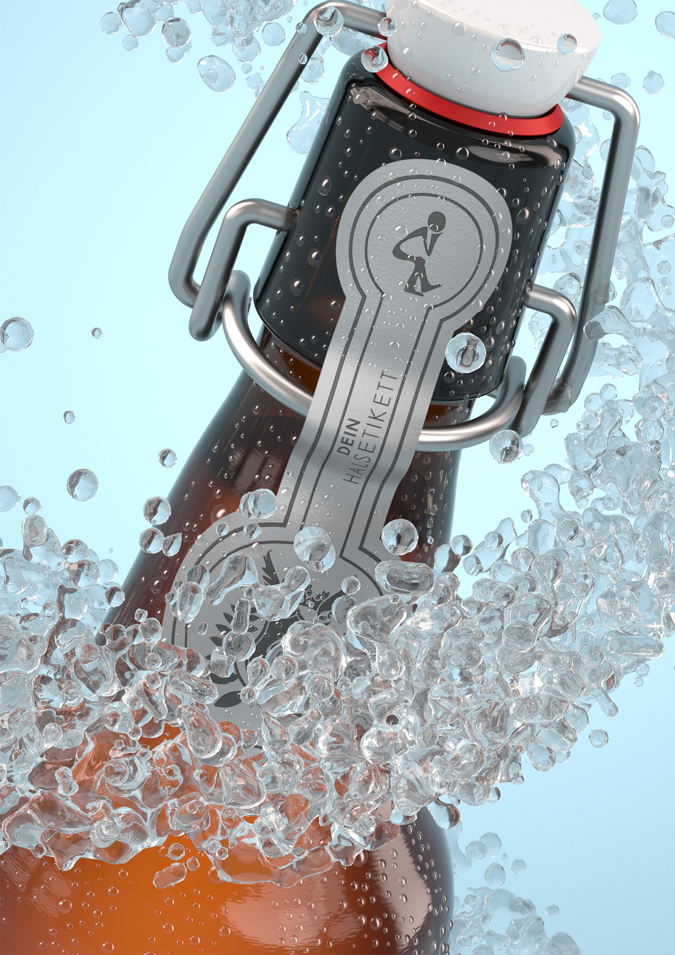 Rendering Bügelflasche Wasserstrahl im Detail Rendering Bügelflasche Wasserstrahl im Detail